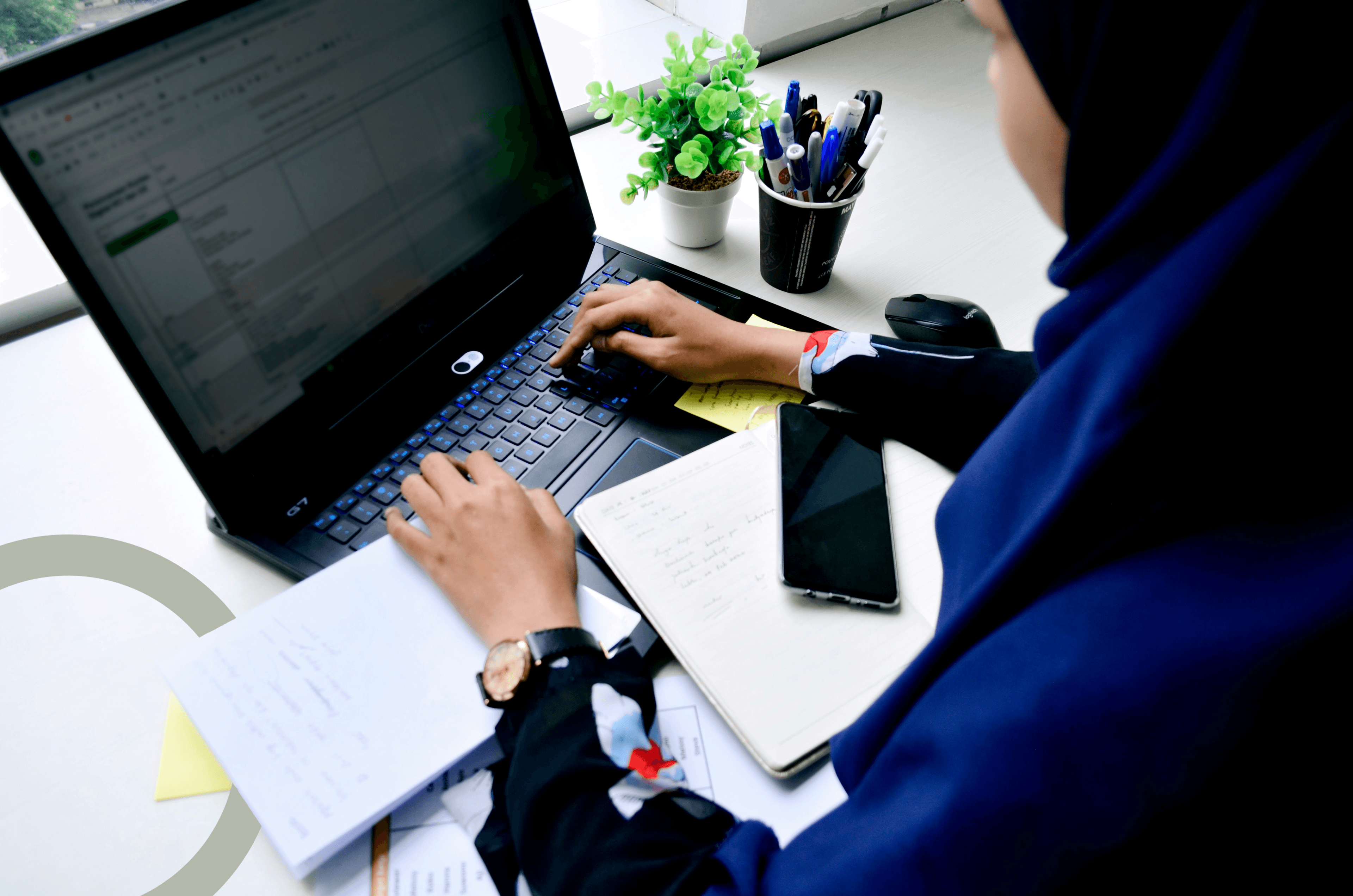 Woman working on a laptop