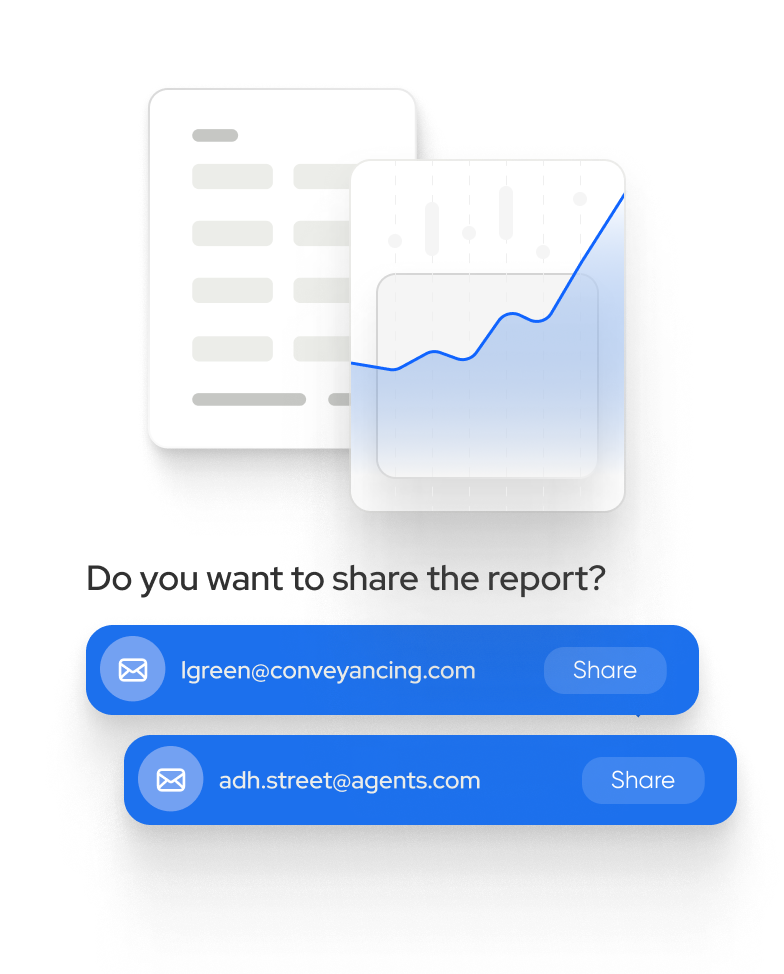 A stylised product image showing a chart and someone sharing a report
