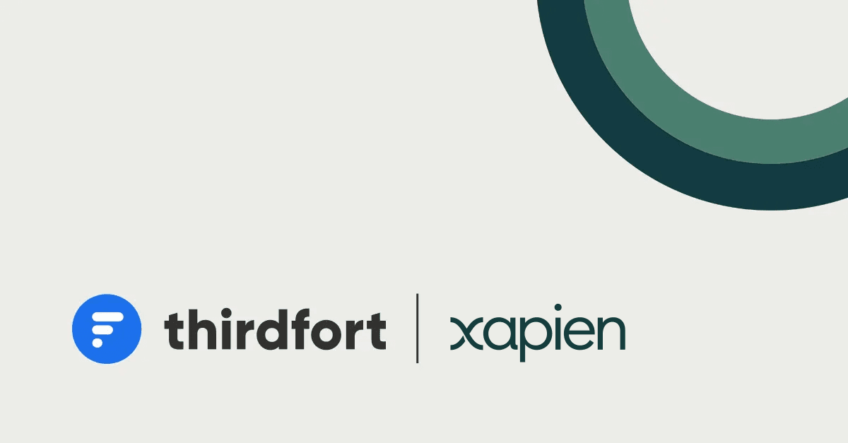 Logos of Thirdfort and Xapien on a light background, with Thirdfort on the left and Xapien on the right, separated by a vertical line.