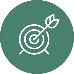 green circle with a target and an arrow in the centre